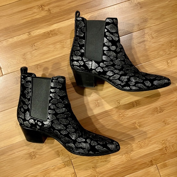 Saint Laurent Black and Metallic Silver Heeled Ankle Boots 9.5 39.5 - Picture 2 of 9